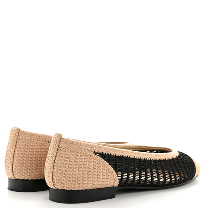 Chanel Raffia Cap Toe Ballerina Flats 40 Black Beige 5 of 10