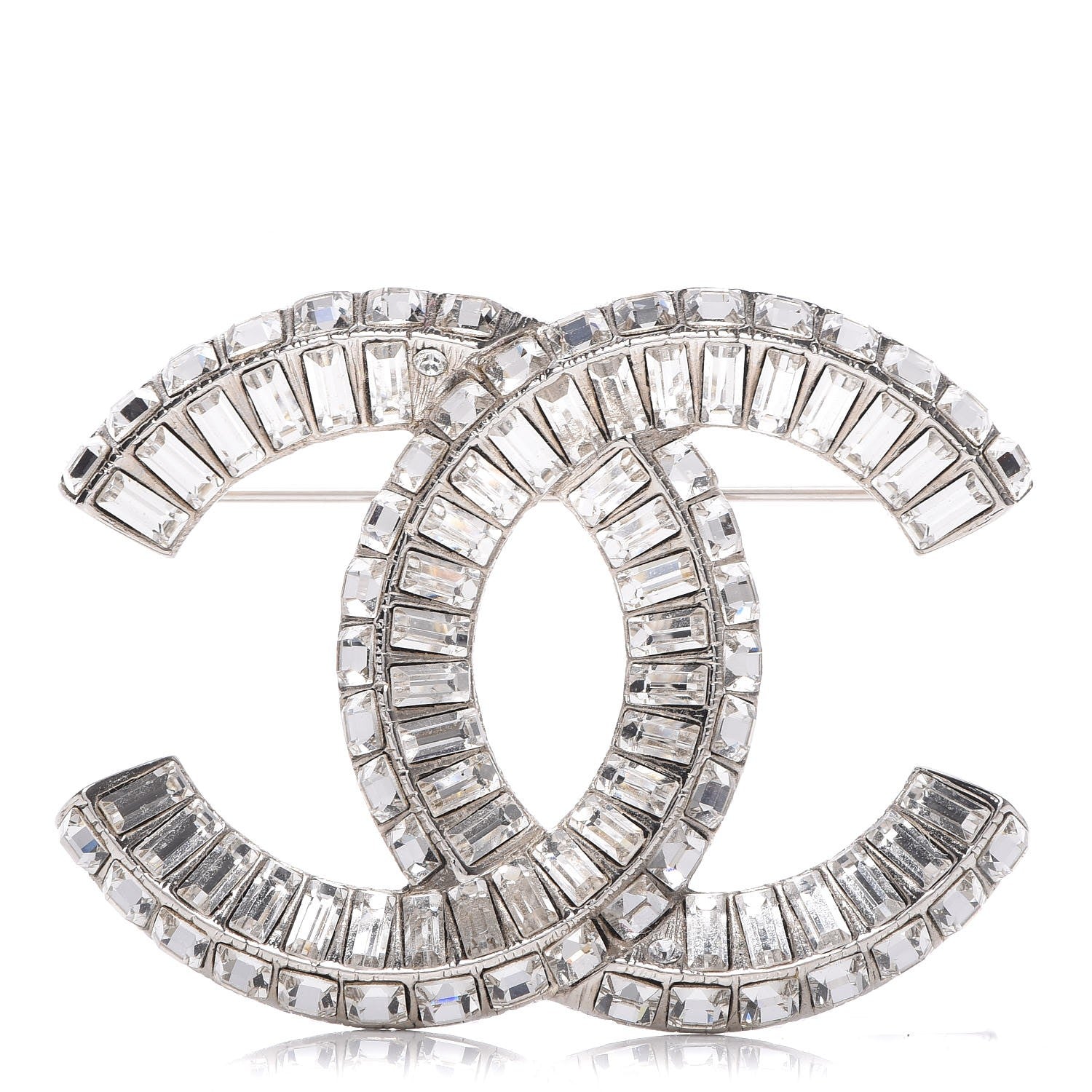 Chanel Baguette Crystal CC Brooch Silver 1 of 5