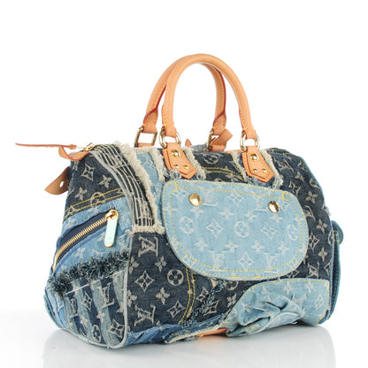 Louis Vuitton Denim Patchwork Speedy 30 Blue 3 of 7