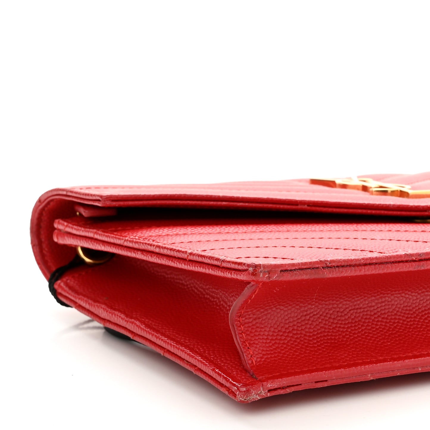 Grain De Poudre Matelasse Chevron Monogram Envelope Chain Wallet New Red