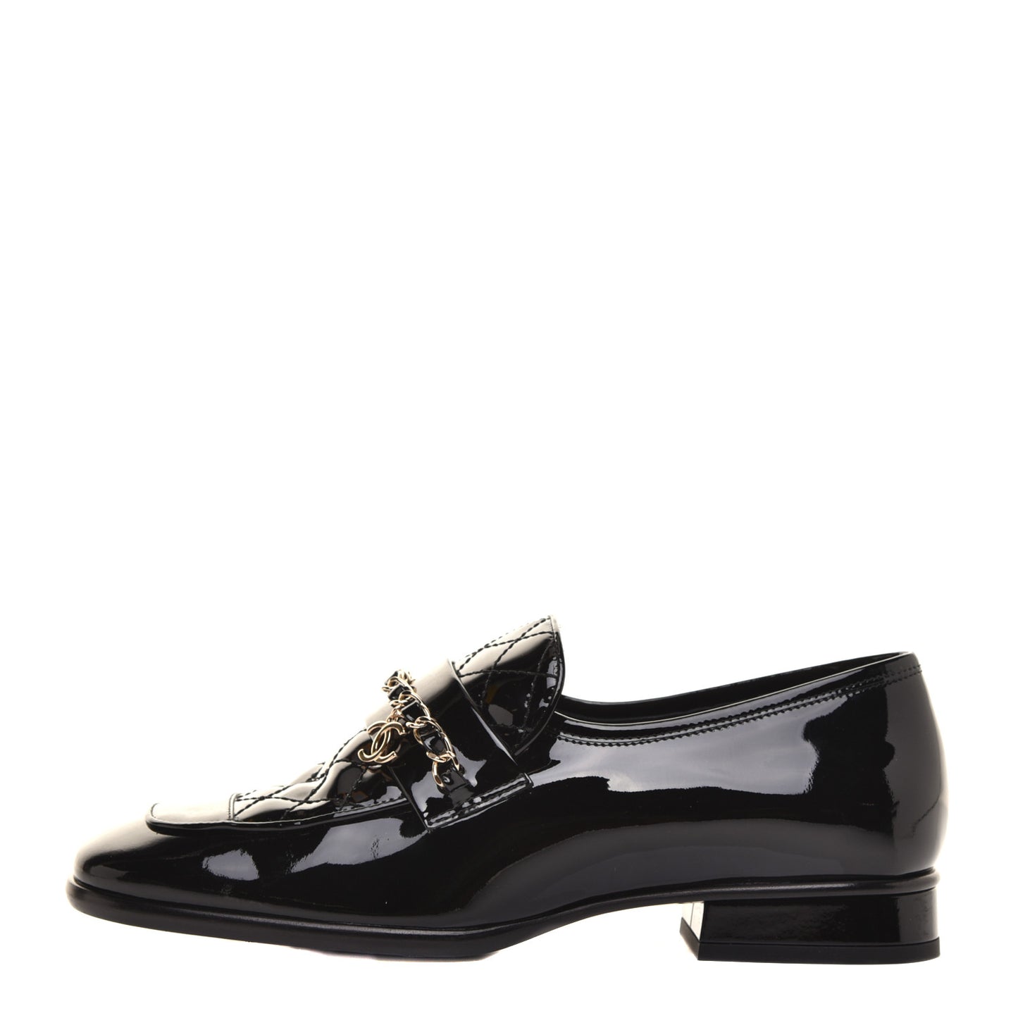 Patent Calfskin CC Chain Mocassin Loafers 36 Black