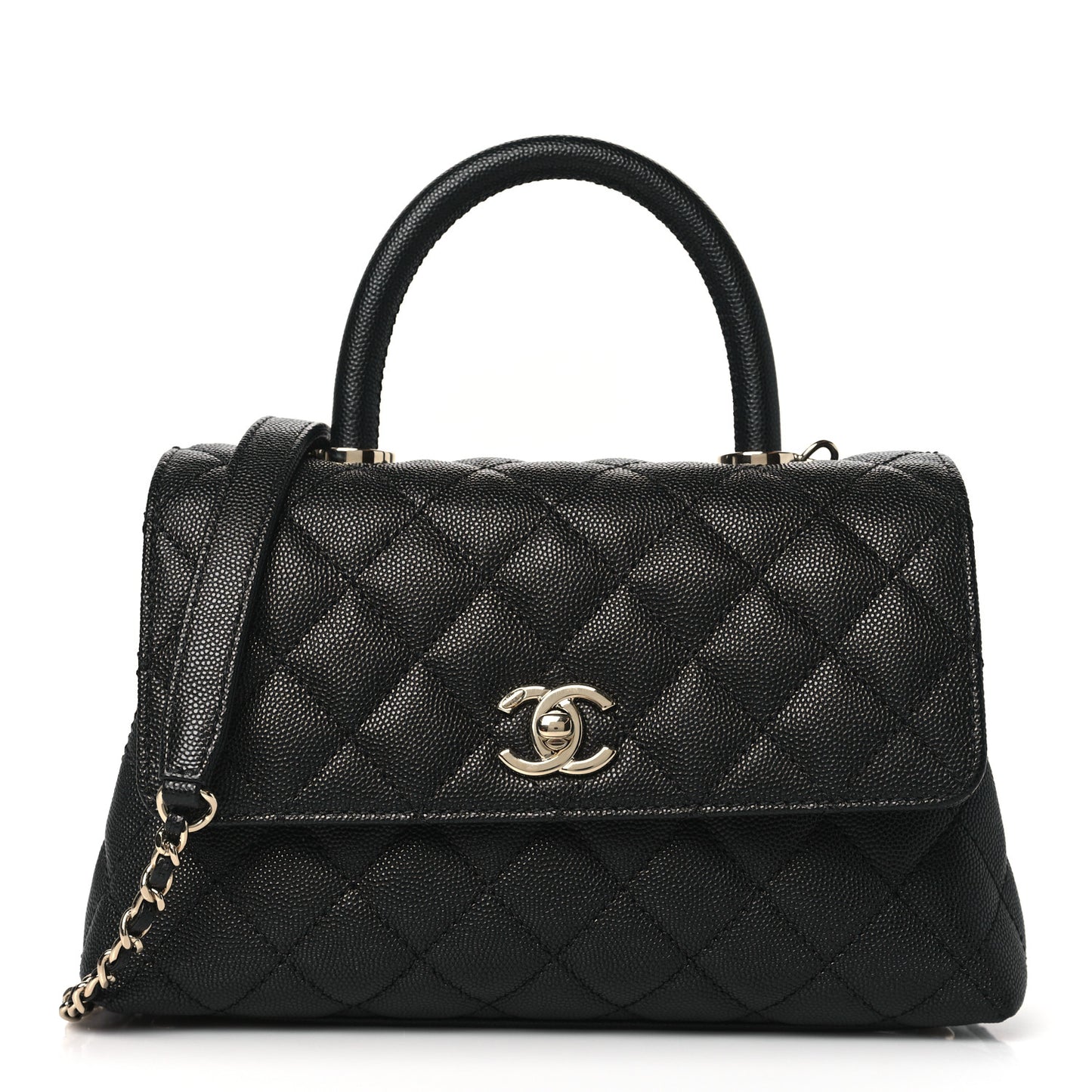 Caviar Quilted Mini Coco Handle Flap Black