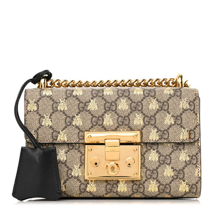 Gucci GG Supreme Monogram Bees Small Padlock Shoulder Bag Black 1 of 14