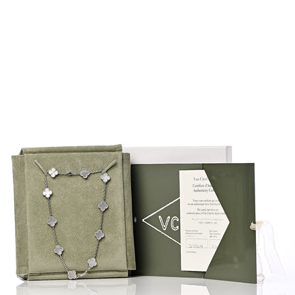 Van Cleef & Arpels 18K White Gold Mother of Pearl 10 Motifs Vintage Alhambra Necklace 5 of 5