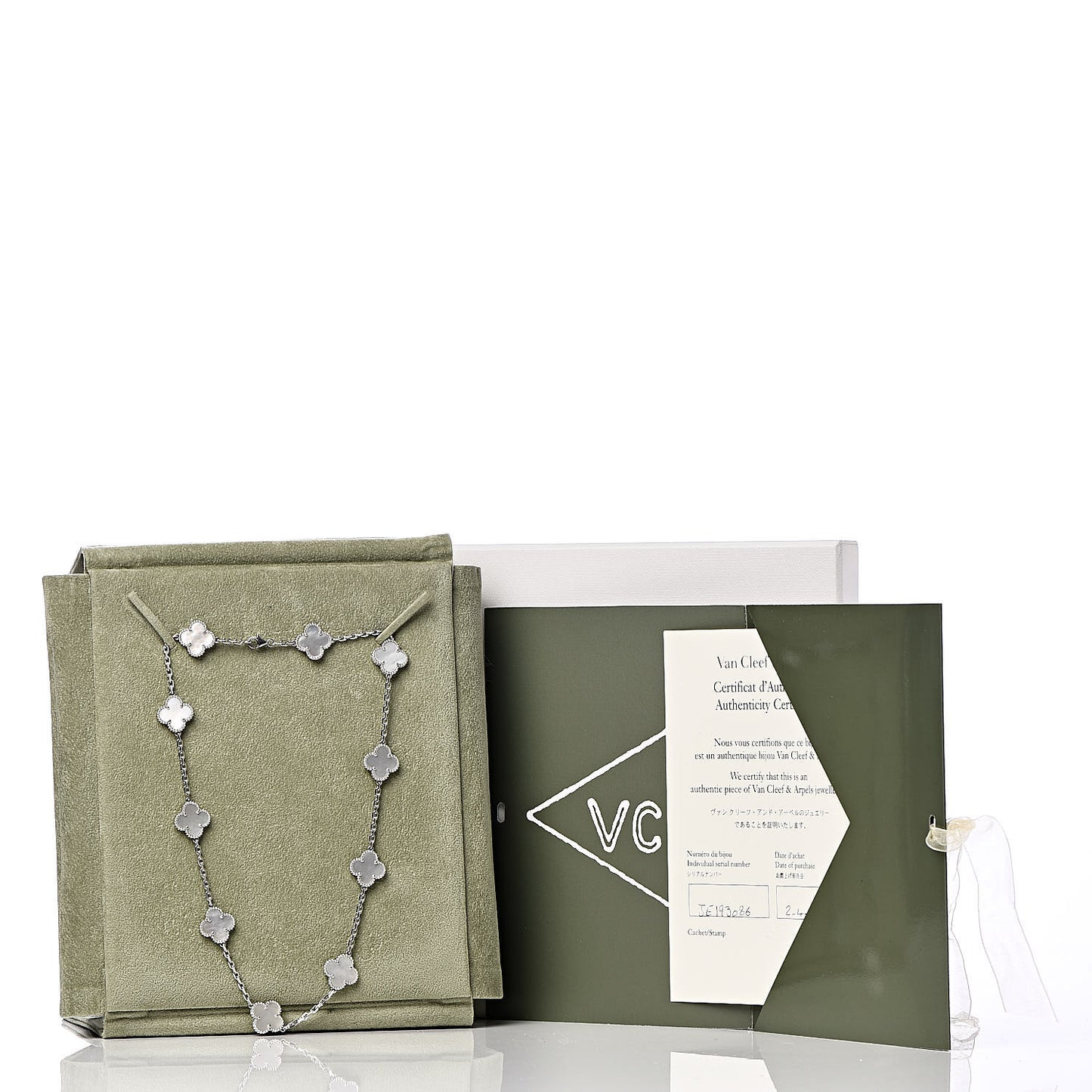 18K White Gold Mother of Pearl 10 Motifs Vintage Alhambra Necklace