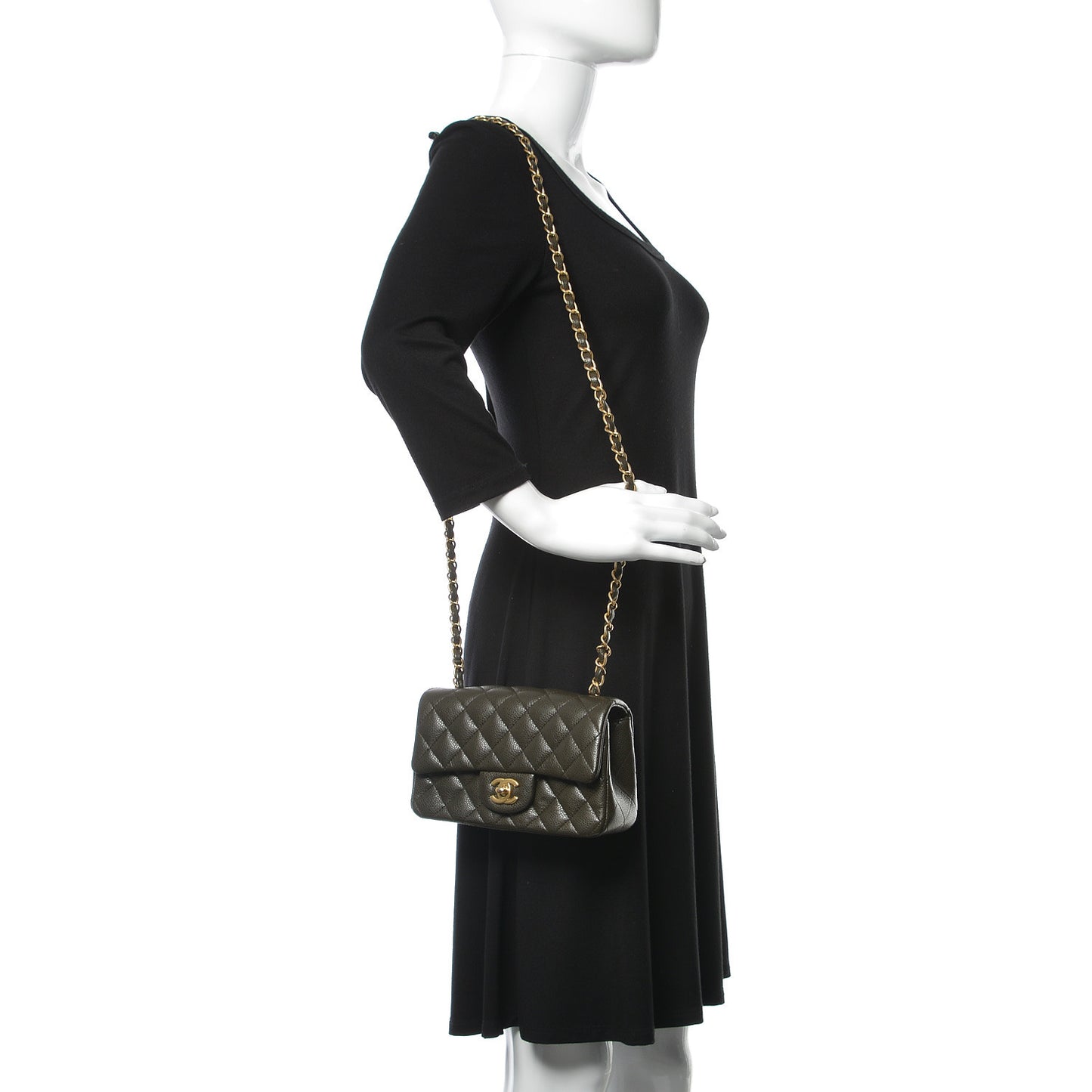 Caviar Quilted Mini Rectangular Flap Dark Green