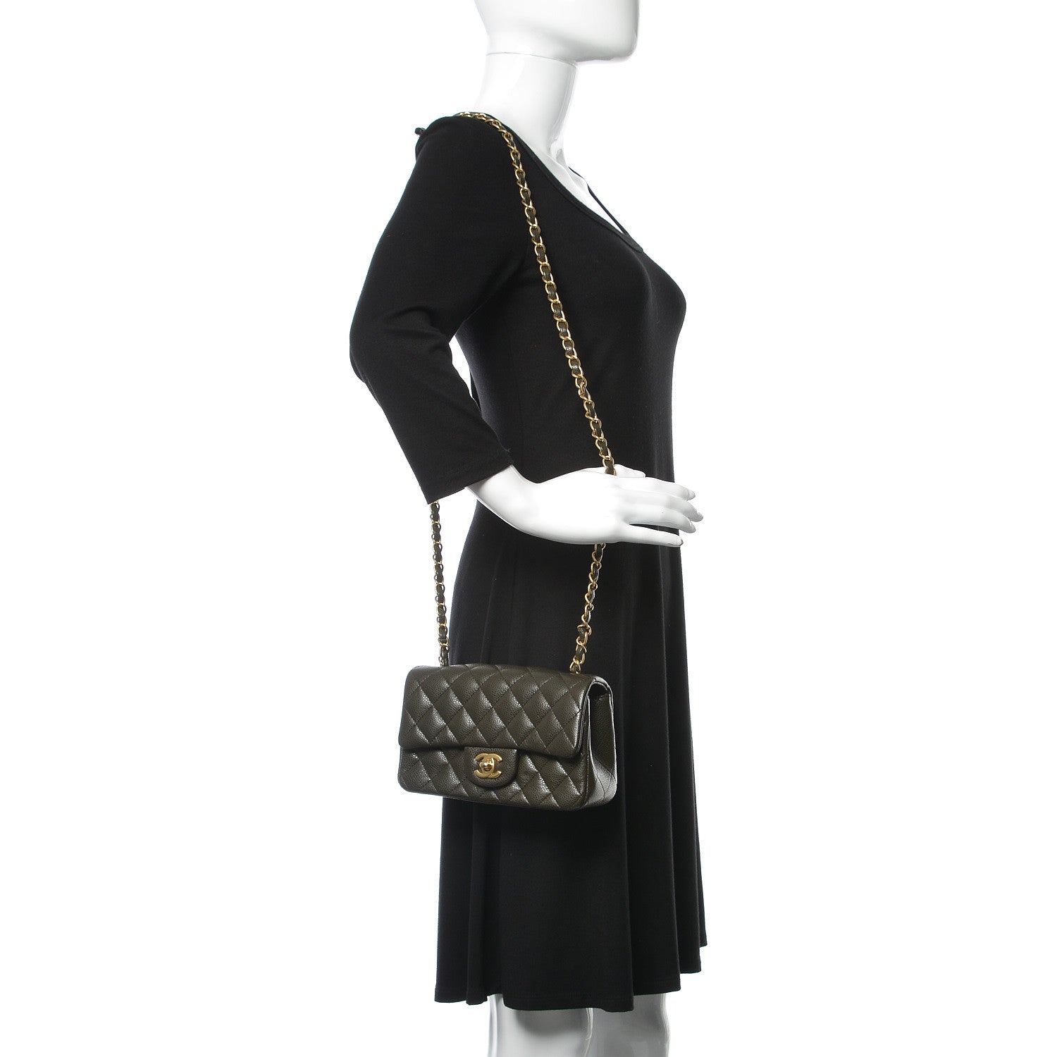 Chanel Caviar Quilted Mini Rectangular Flap Dark Green 2 of 11