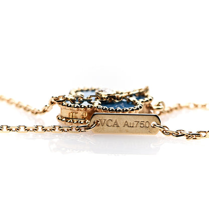 Van Cleef & Arpels 18K Yellow Gold Diamond Celestial Blue Sevres Porcelain Vintage Alhambra Pendant Necklace 6 of 7