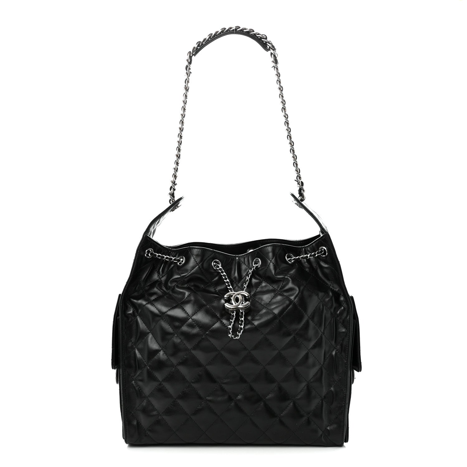 Chanel Shiny Crumpled Calfskin Quilted Medium Chanel 25 Handbag Black 1 of 11