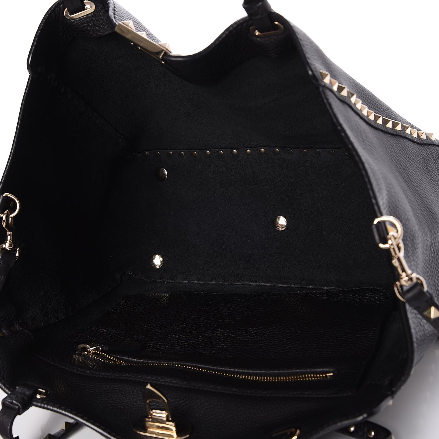 Pebbled Calfskin Medium Rockstud Tote Black