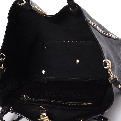 Valentino Garavani Pebbled Calfskin Medium Rockstud Tote Black 5 of 7