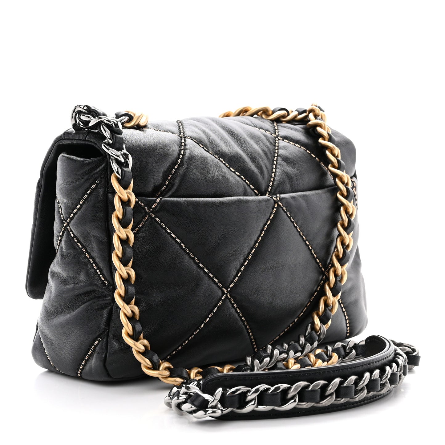 Lambskin Chain Quilted Medium Chanel 19 Flap Black
