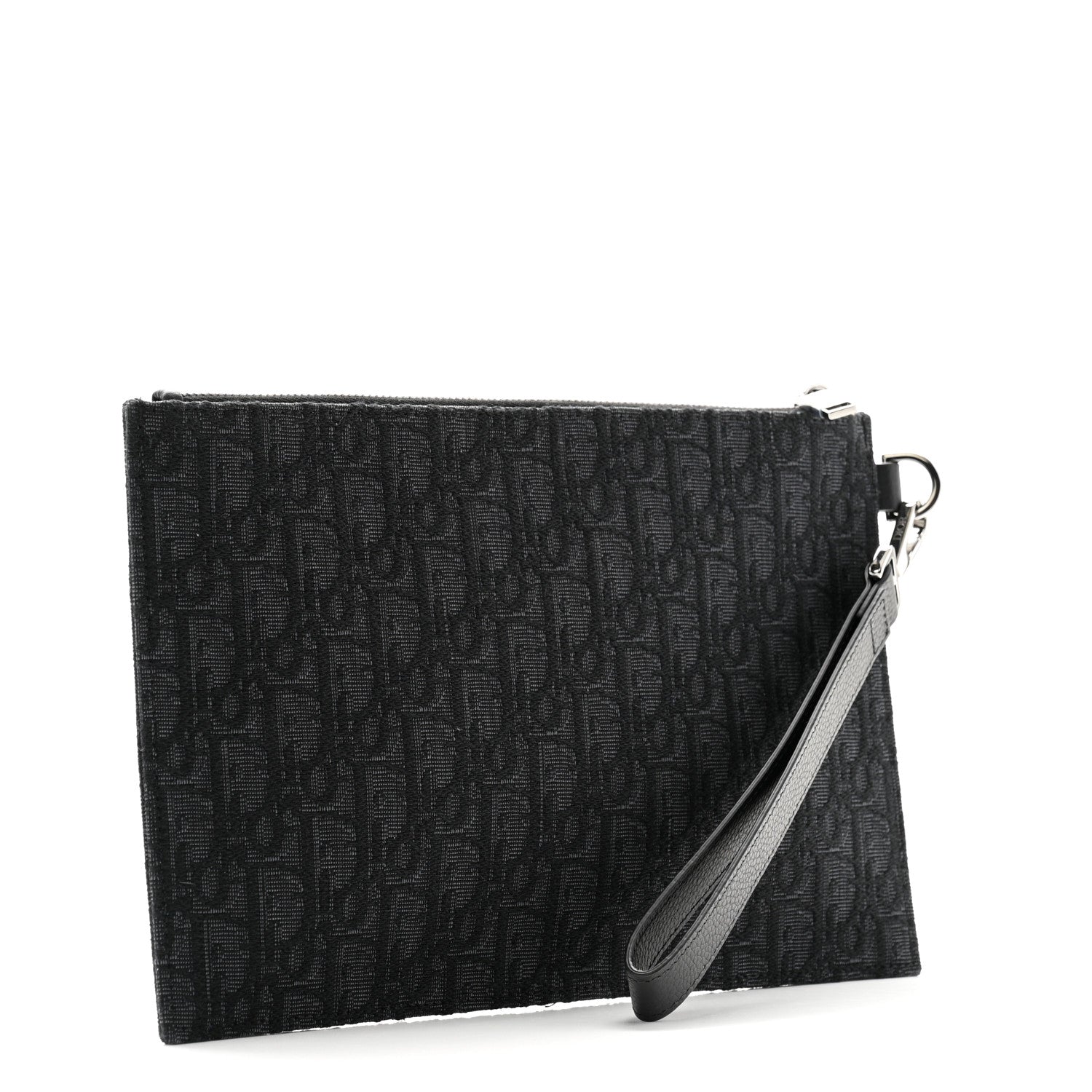 Christian Dior Oblique Jacquard A5 Flat Pouch Wristlet Black 3 of 9
