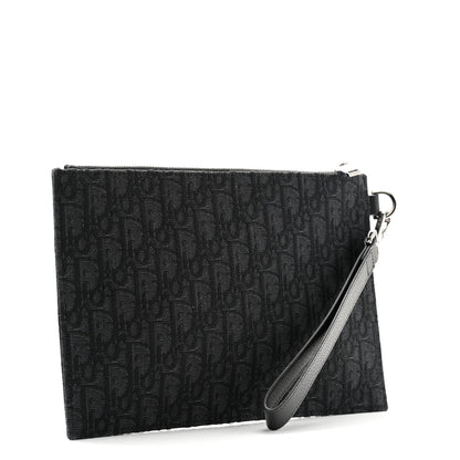 Christian Dior Oblique Jacquard A5 Flat Pouch Wristlet Black 3 of 9