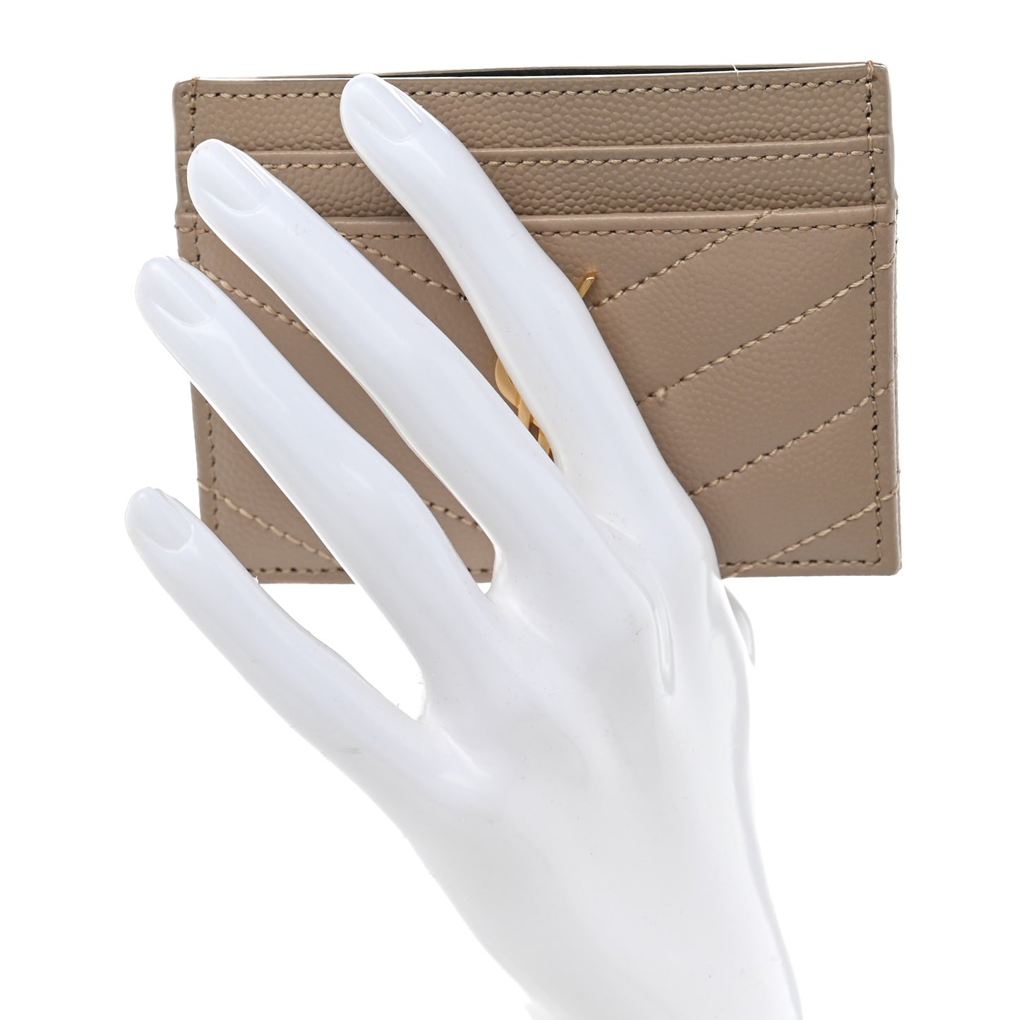Grain De Poudre Matelasse Chevron Monogram Credit Card Case Dark Beige