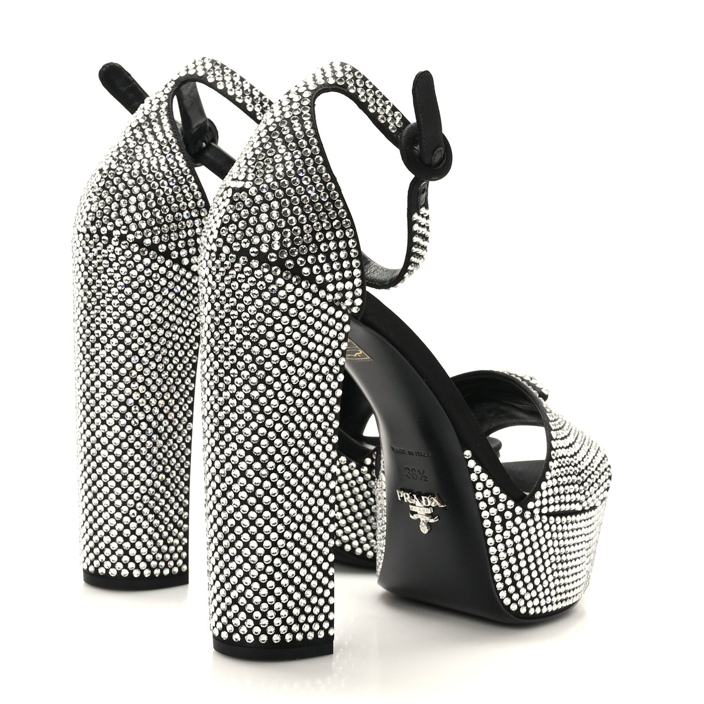 Satin Crystal Triangle Logo 40/135mm Platform Sandals 38.5 Black
