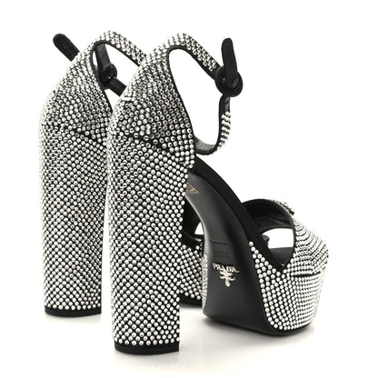 Prada Satin Crystal Triangle Logo 40/135mm Platform Sandals 38.5 Black 4 of 7