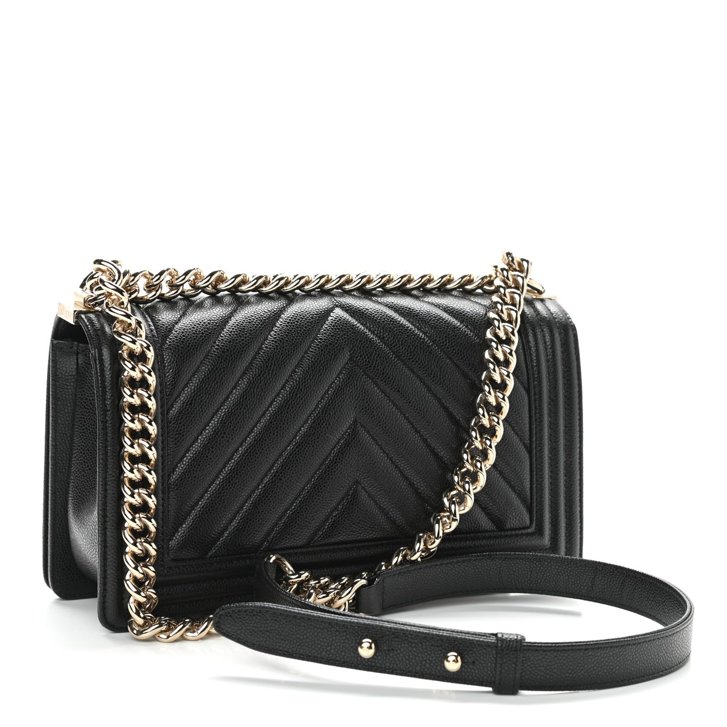 Caviar Chevron Quilted Medium Boy Flap Black