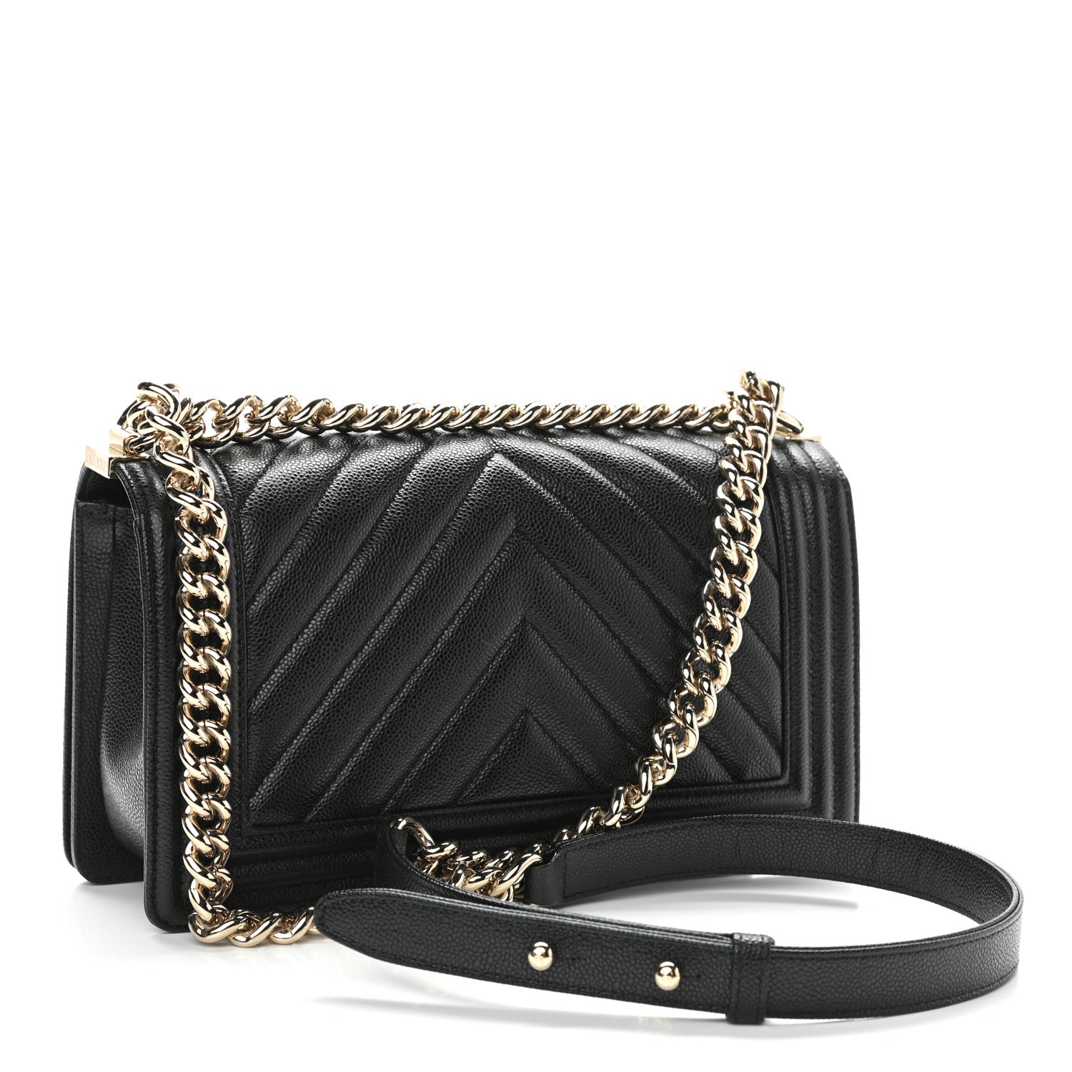 Chanel Caviar Chevron Quilted Medium Boy Flap Black 3 of 11