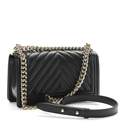 Chanel Caviar Chevron Quilted Medium Boy Flap Black 3 of 11