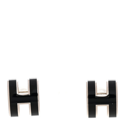 Hermes Palladium Lacquered Mini Pop H Earrings Black 1 of 7