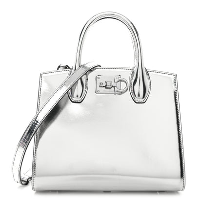Salvatore Ferragamo Metallic Calfskin Small The Studio Box Bag Argento 1 of 13