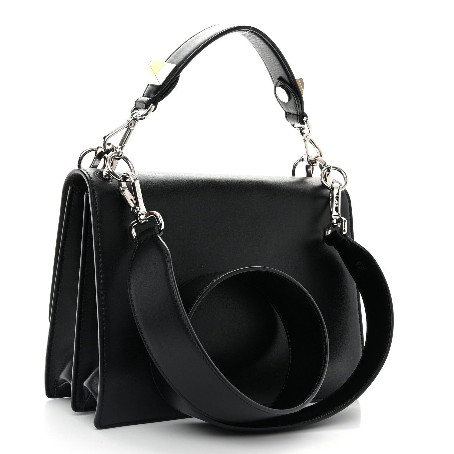 Fendi Vitello Liberty Lucido Metal Monster Eyes Studded Kan I Shoulder Bag Black 2 of 11