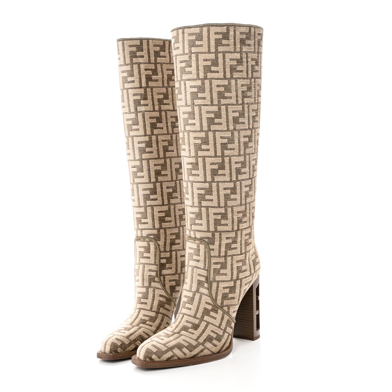 Fendi Chenille Jacquard FF 110mm Cut Baguette Knee Boots 40 Tortora Nuvola 3 of 9