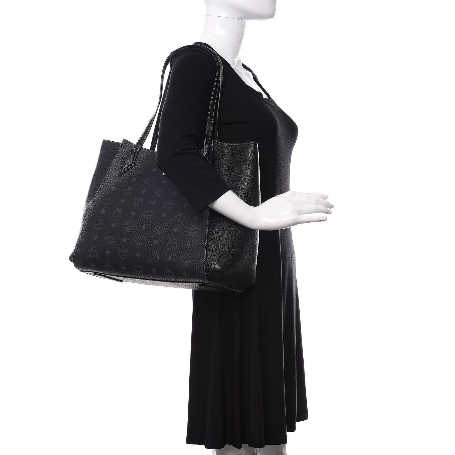 MCM Visetos Medium Yris Shopper Tote Black 2 of 9