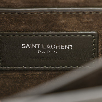Saint Laurent Grained Calfskin Medium Monogram Sunset Satchel Dark Green 6 of 10