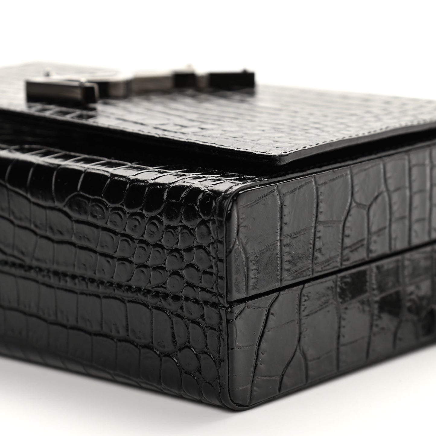 Calfskin Crocodile Embossed Monogram Small Kate Slide Chain Crossbody Box Bag Black