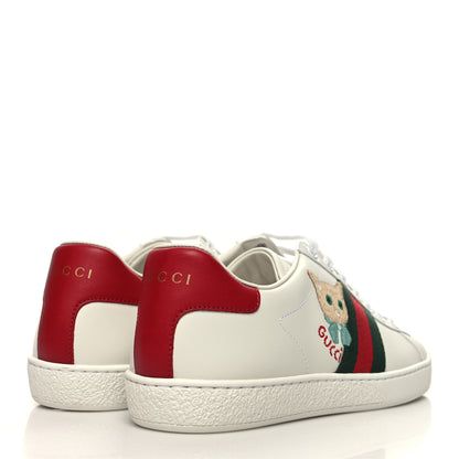 Gucci Calfskin Cat Embroidered Womens Ace Sneakers 38 White Green 4 of 9