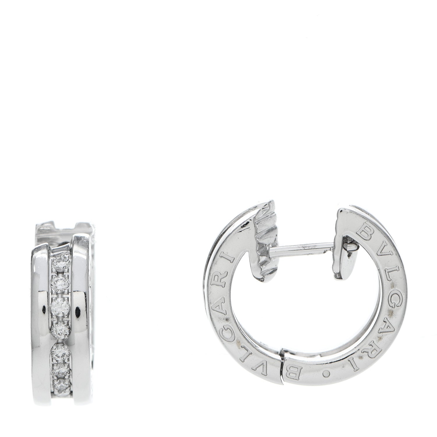 Bulgari 18K White Gold Diamond Small B.Zero1 Hoop Earrings 1 of 5
