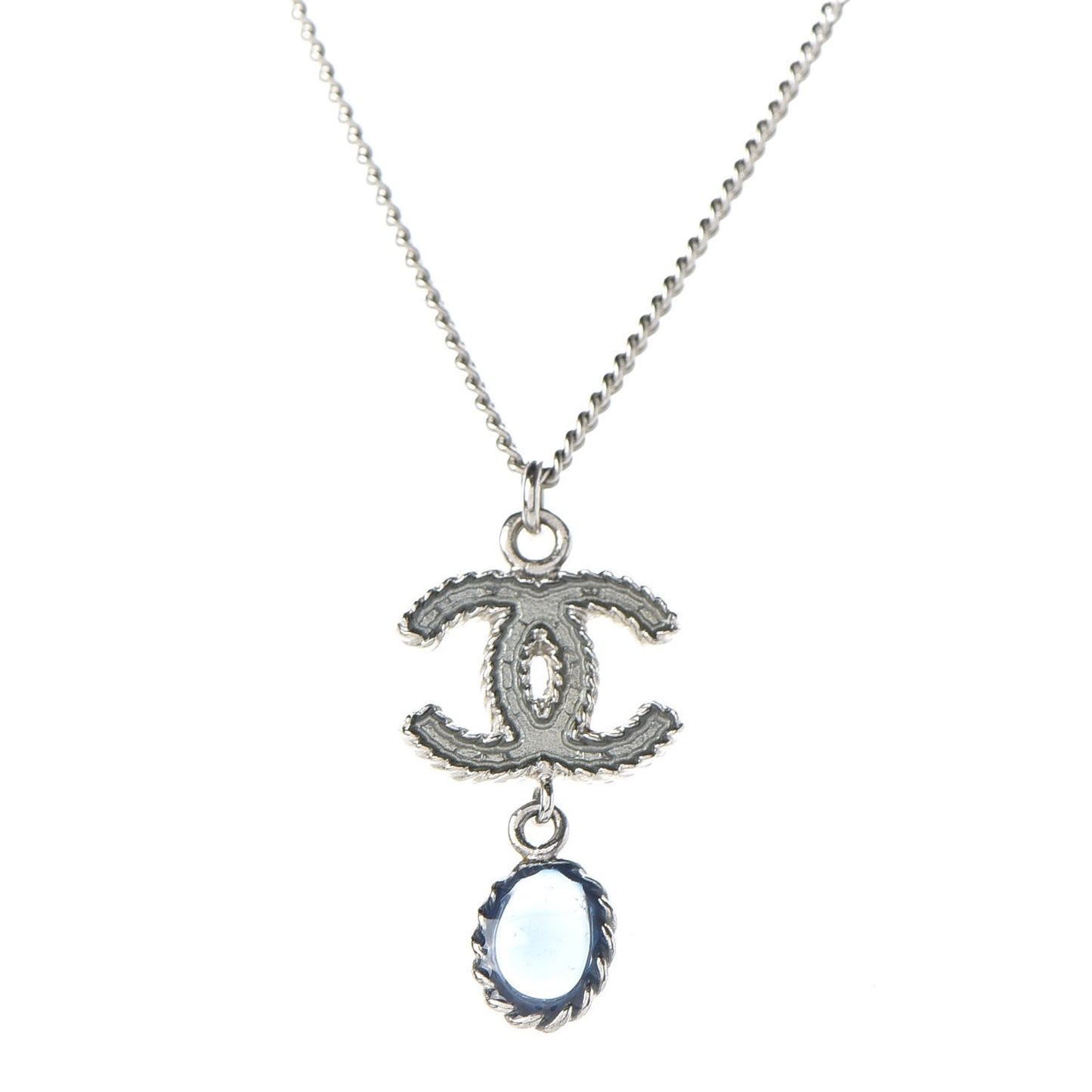 Enamel CC Drop Necklace Silver
