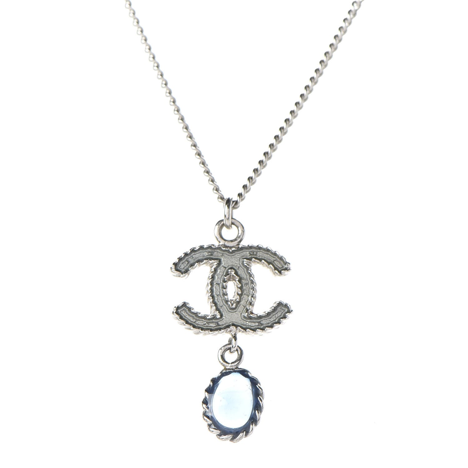 Chanel Enamel CC Drop Necklace Silver 3 of 7