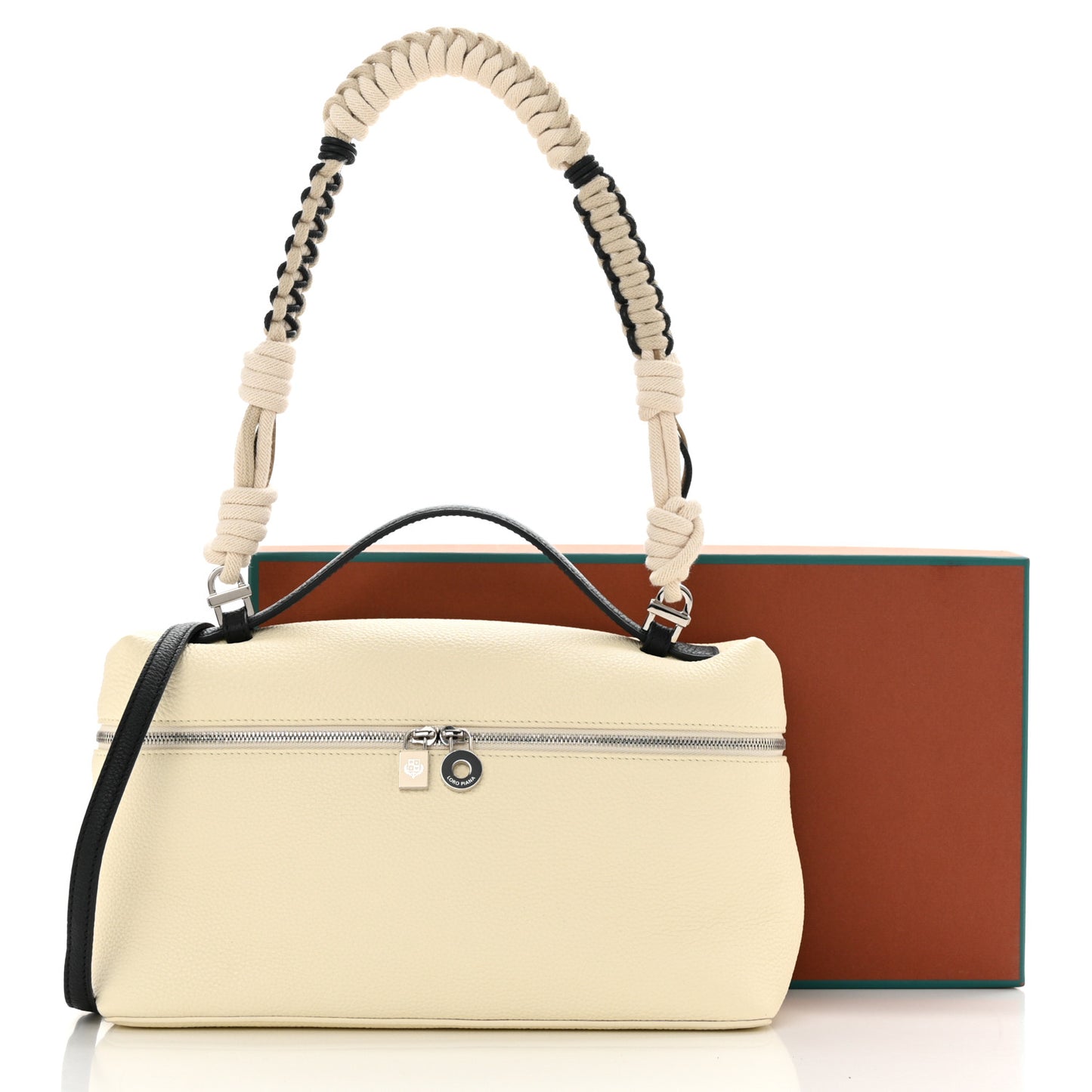 Grained Calfskin Braided L27 Extra Pocket Pouch Whisper White Blue Marine