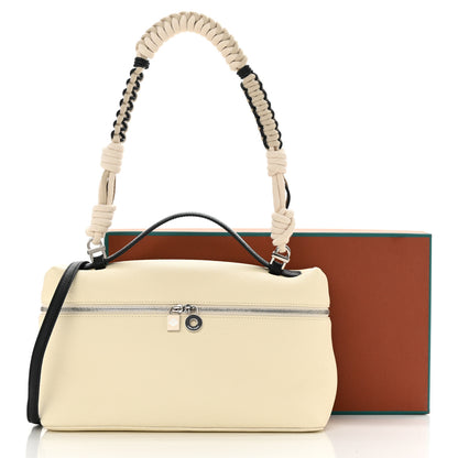 Loro Piana Grained Calfskin Braided L27 Extra Pocket Pouch Whisper White Blue Marine 10 of 10