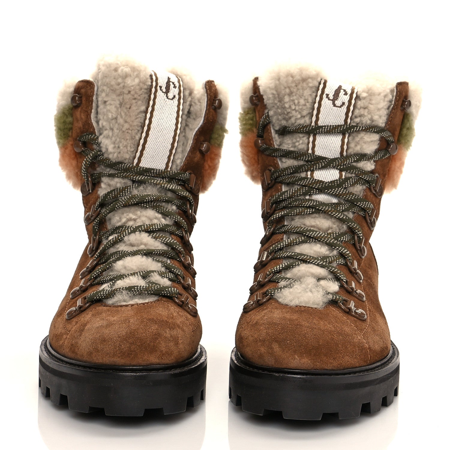 Jimmy Choo Suede Shearling Eshee Hiking Boots 37 Clove Nutmeg Mix 2 of 7