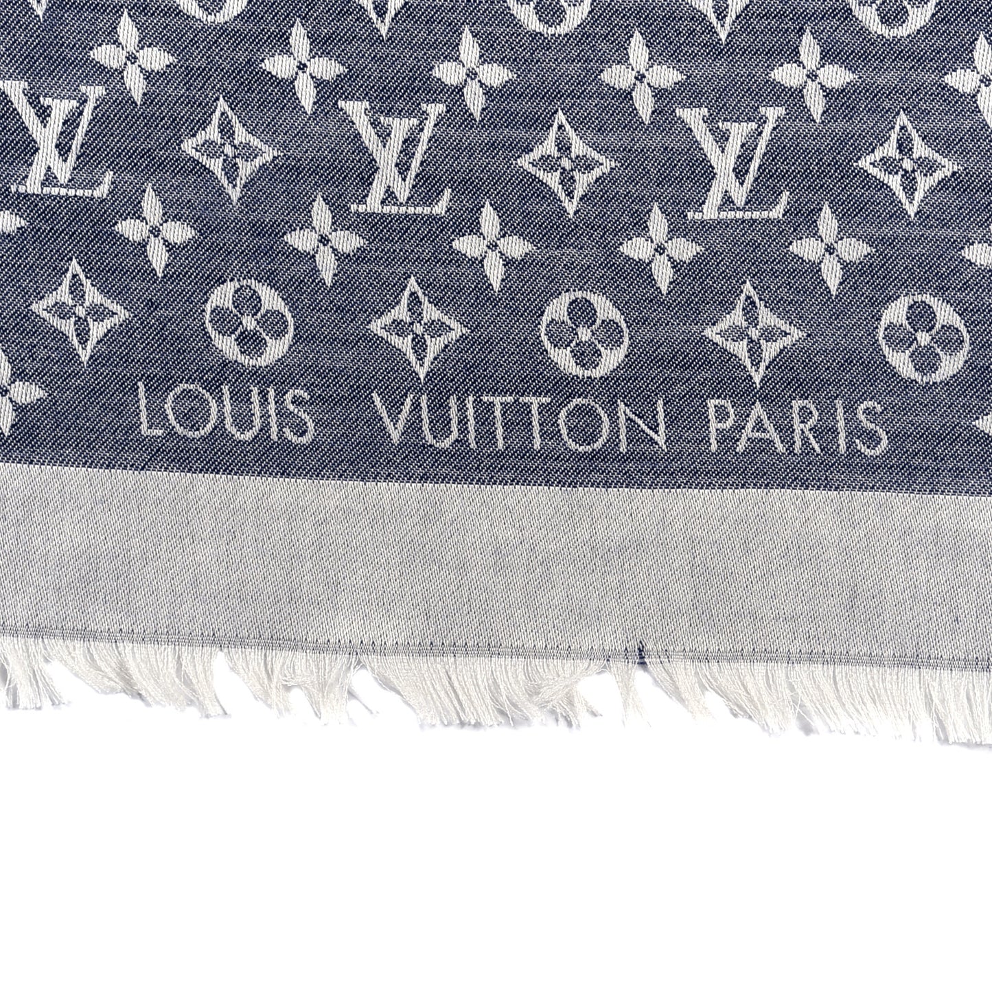 Silk Wool Monogram Denim Shawl Blue Clair