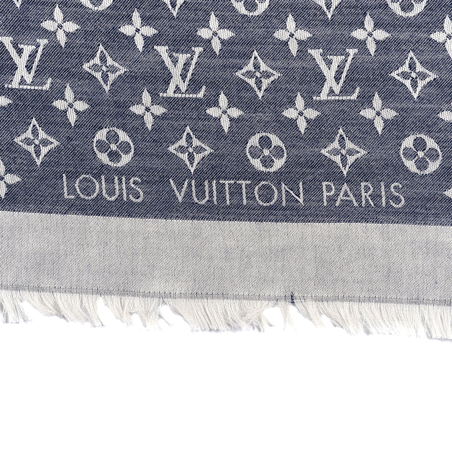Louis Vuitton Silk Wool Monogram Denim Shawl Blue Clair 2 of 3