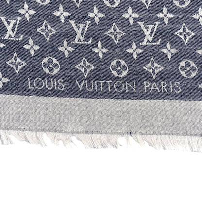 Louis Vuitton Silk Wool Monogram Denim Shawl Blue Clair 2 of 3