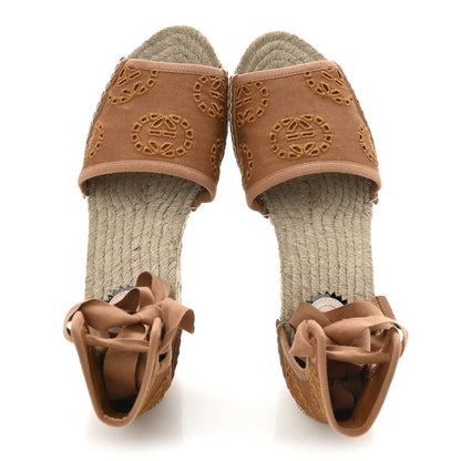 Gucci Canvas Damita GG Eyelet Espadrille Wedge Sandals 37.5 Blondie Cognac 2 of 10