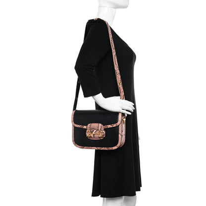 Gucci Azalea Calfskin Snakeskin Horsebit 1955 Shoulder Bag Black Pink 2 of 11