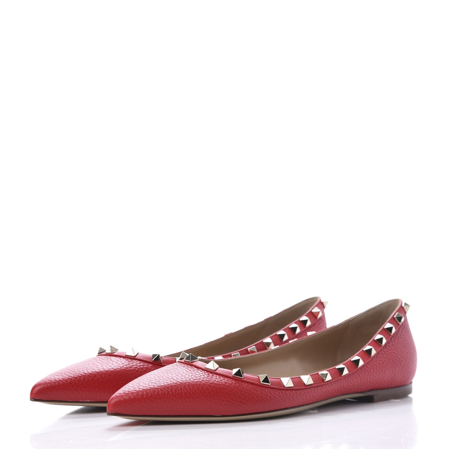 Pebbled Calfskin Rockstud Ballerina Flats 40 Rock Pink