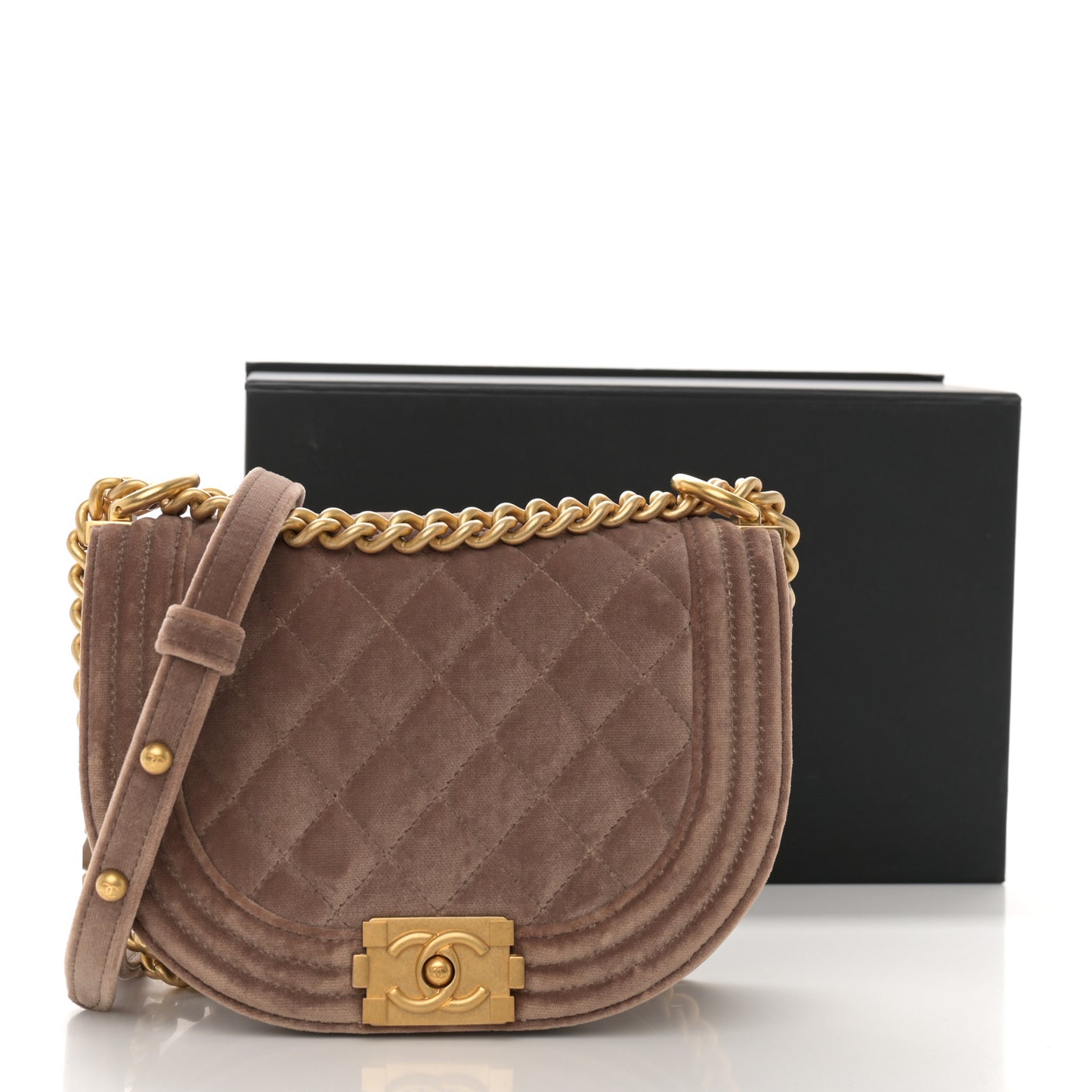 Velvet Quilted Small Boy Messenger Bag Beige