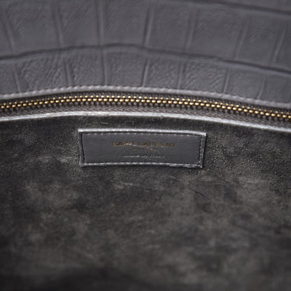 Saint Laurent Calfskin Crocodile Embossed Small Sac De Jour Earth 6 of 12