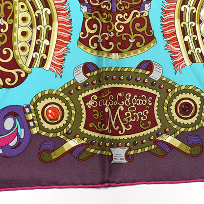 Hermes Silk Sous L Egide De Mars Scarf 90 Turquoise Prune Corail 5 of 5