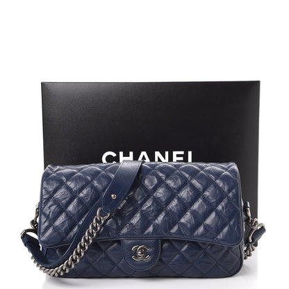 Chanel Crumpled Calfskin Quilted Medium Casual Rock Flap Navy 8 of 8
