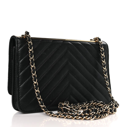 Chanel Lambskin Chevron Quilted Trendy CC Wallet On Chain WOC Black 3 of 11