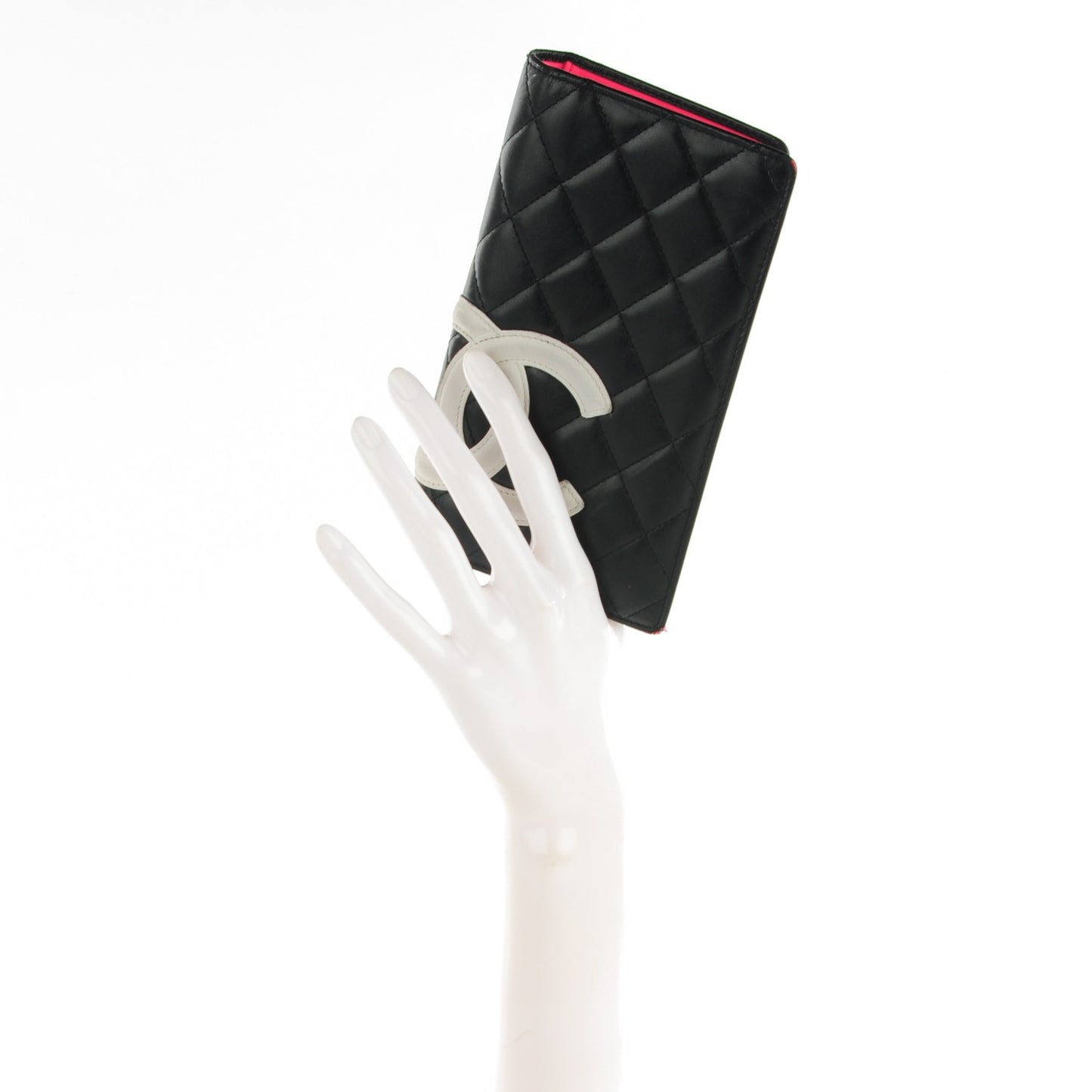 Calfskin Quilted Cambon Yen Wallet Black White